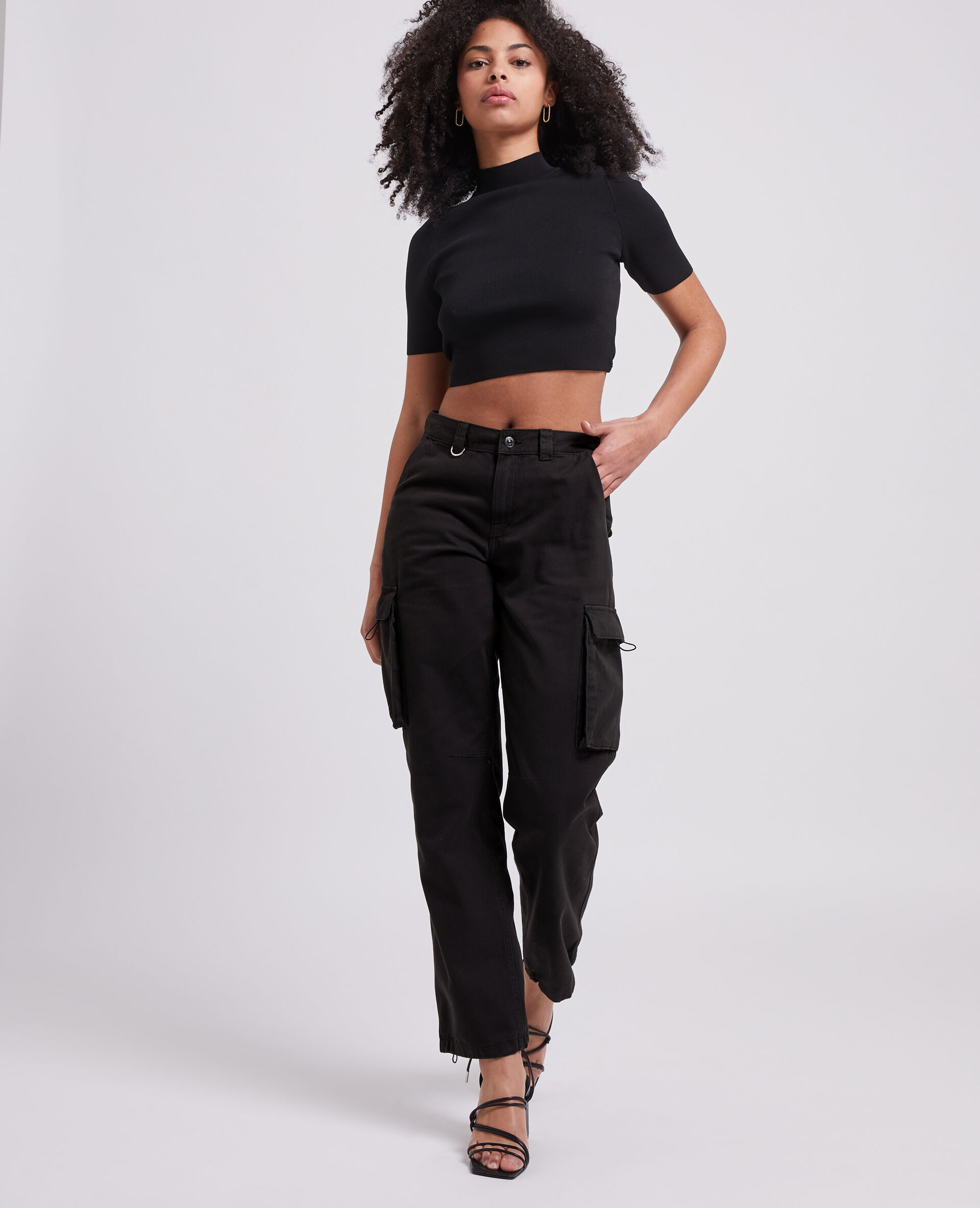 Pantalon droit cargo taille basse - Noir