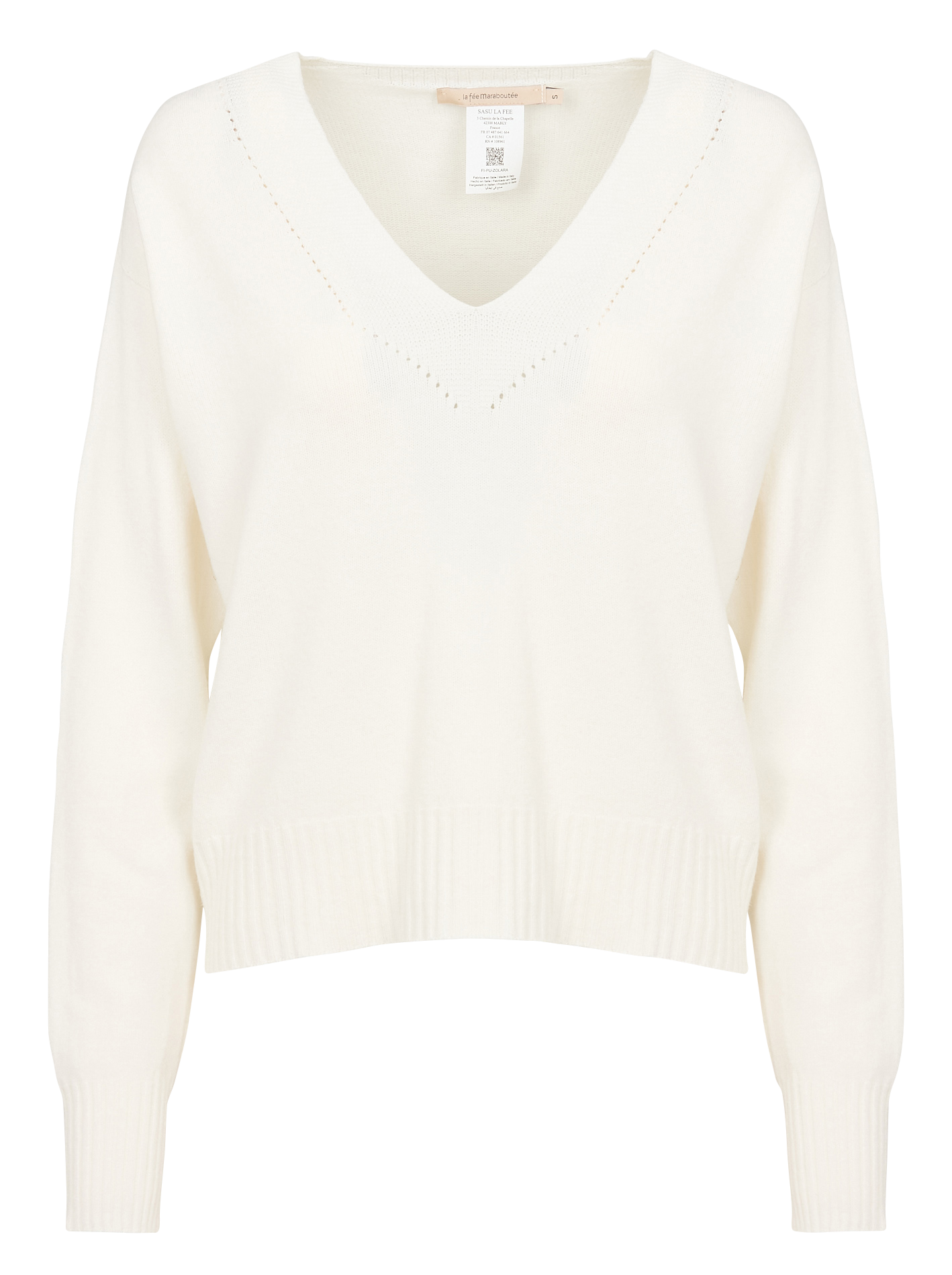 Pull ample col V en maille mélangée | Blanc