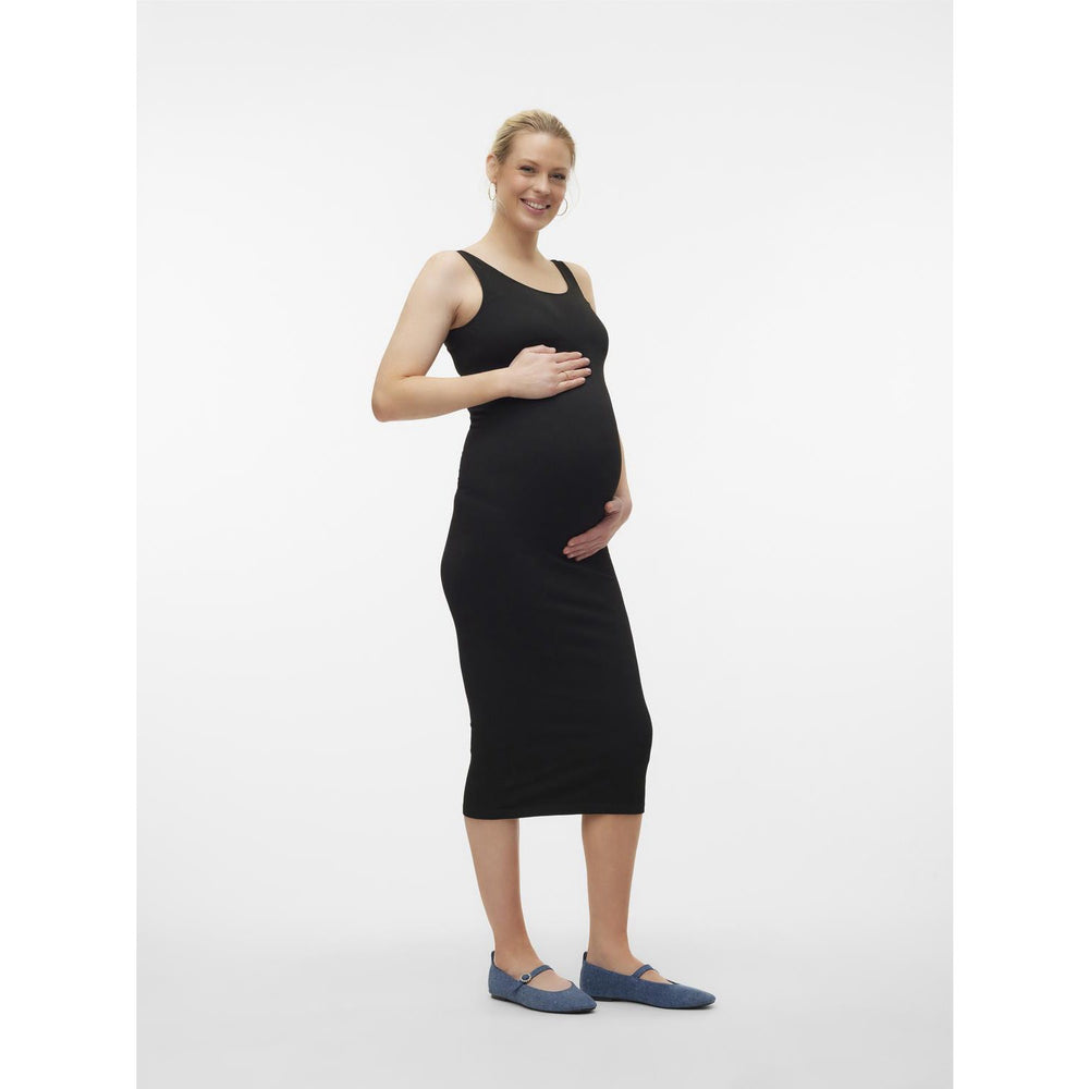 Køb Vero Moda Maternity Black Isa Seamless Midi Rib Kjole Noos