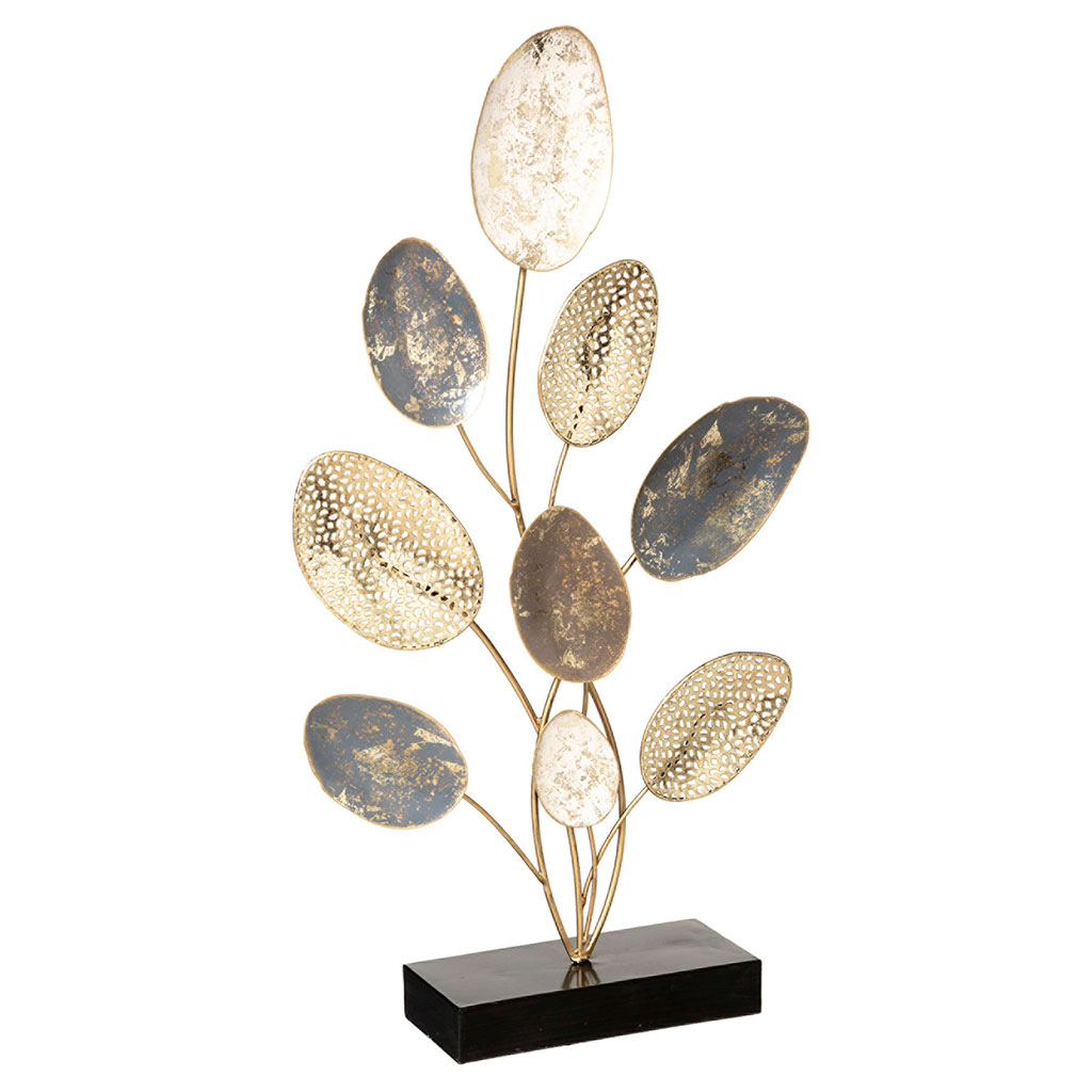 Décoration à poser métal feuille H 53cm