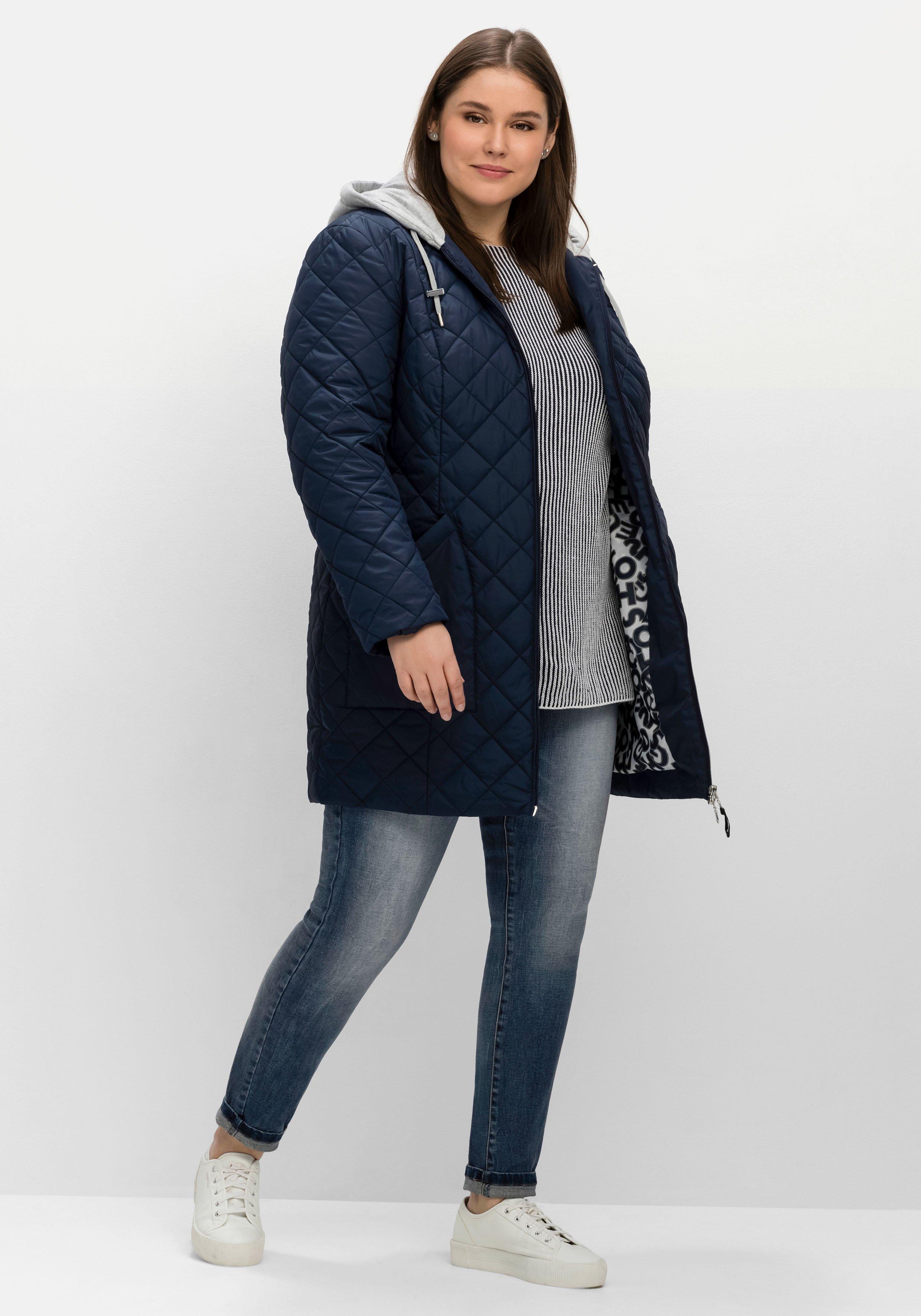 Steppjacke mit Jerseykapuze und 2-Wege-Zipper
