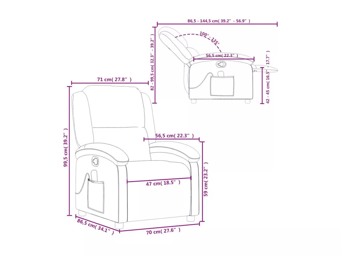 Fauteuil de massage inclinable gris cuir véritable