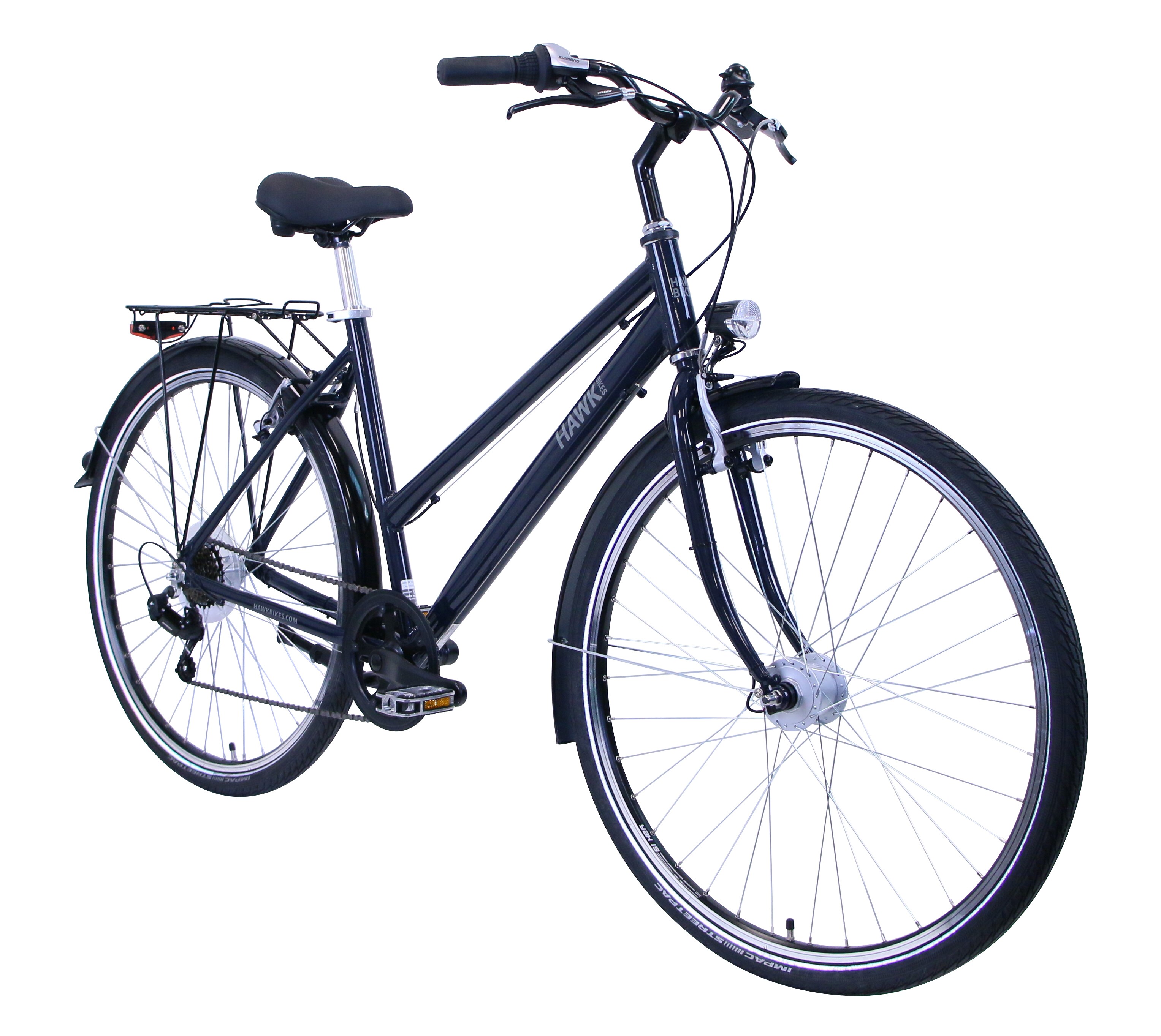 HAWK Citytrek Easy, Damen 28 Zoll , 7-Gang, Blau, 46 cm -Leichtes Stadtfahrrad mit 7-Gang Shimano Kettenschaltung & Nabendynamo