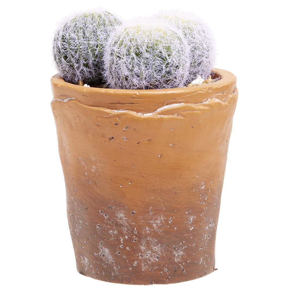Cactus boule artificiel pot ciment effet vieilli Ø8,5xH12cm