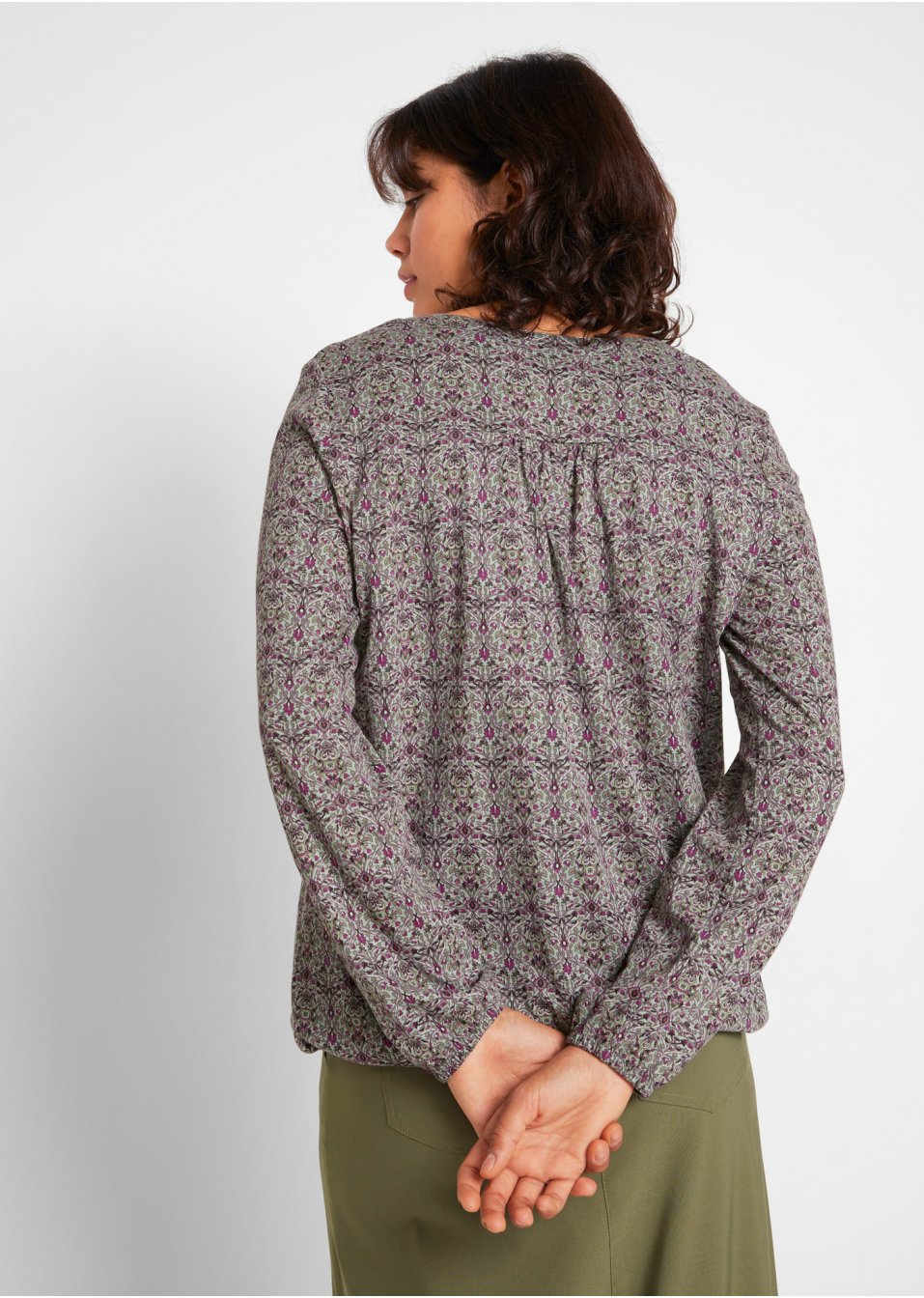 T-shirt manches longues imprimé avec col Henley
