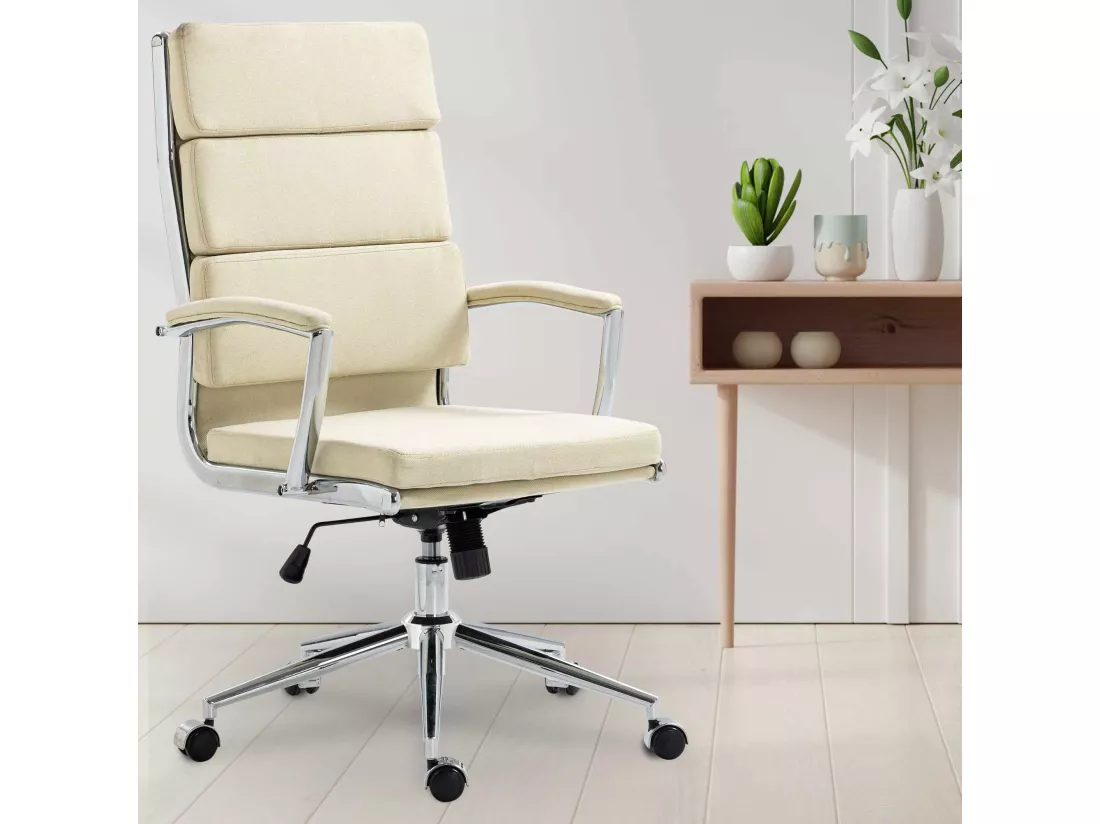 Chaise de bureau - Tissu & Métal chromé - Crème - Cleveland