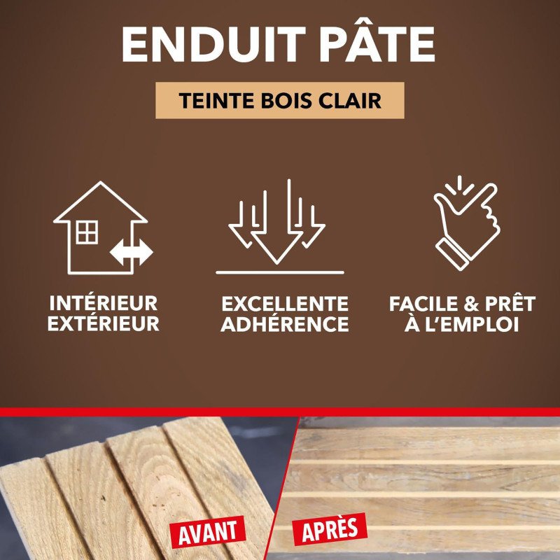 Sintobois rebouche bois trous et fissures 500g bois clair