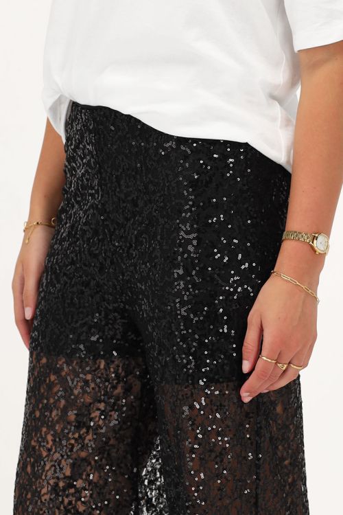 Zwarte wide leg broek met pailletten