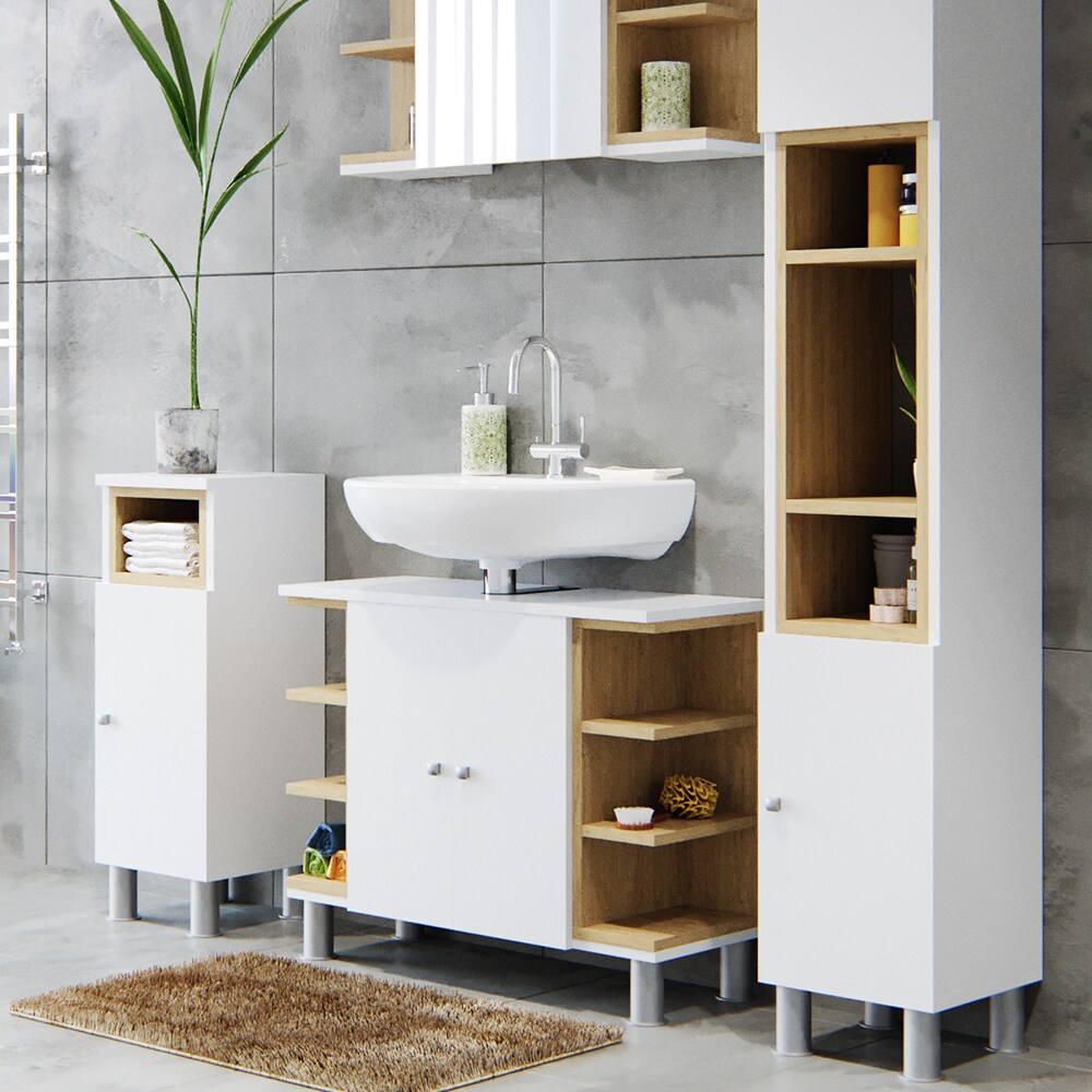 Vicco Badschrank Aquis Badezimmerschrank Hochschrank Bad Schrank EicheWeiß