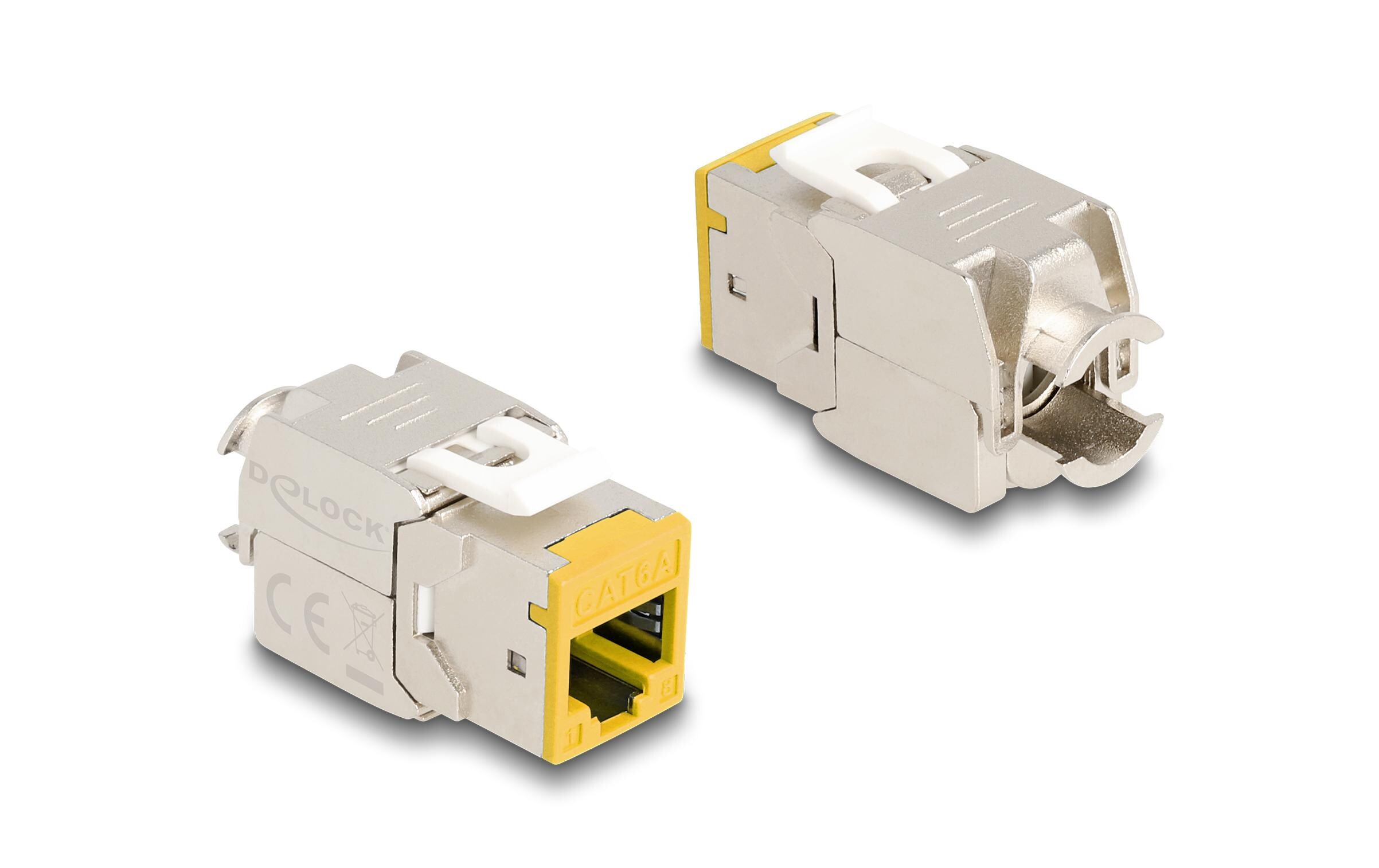 Keystone-Modul RJ45 zu LSA Cat.6A Gelb, 10 StückDelock Keystone Modul RJ45 Buchse zu LSA Cat.6A werkzeugfrei gelb Set 10 Stück