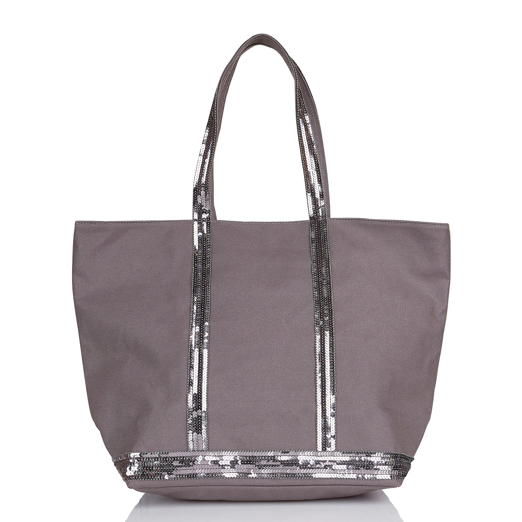 Cabas L à sequins en toile de coton| Gris
