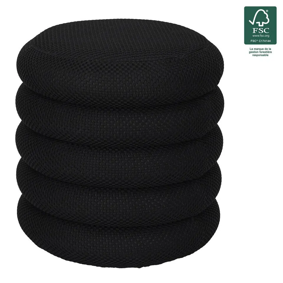 Home Deco Factory Poef/krukje - boucle - zwart - D37 x H44 cm