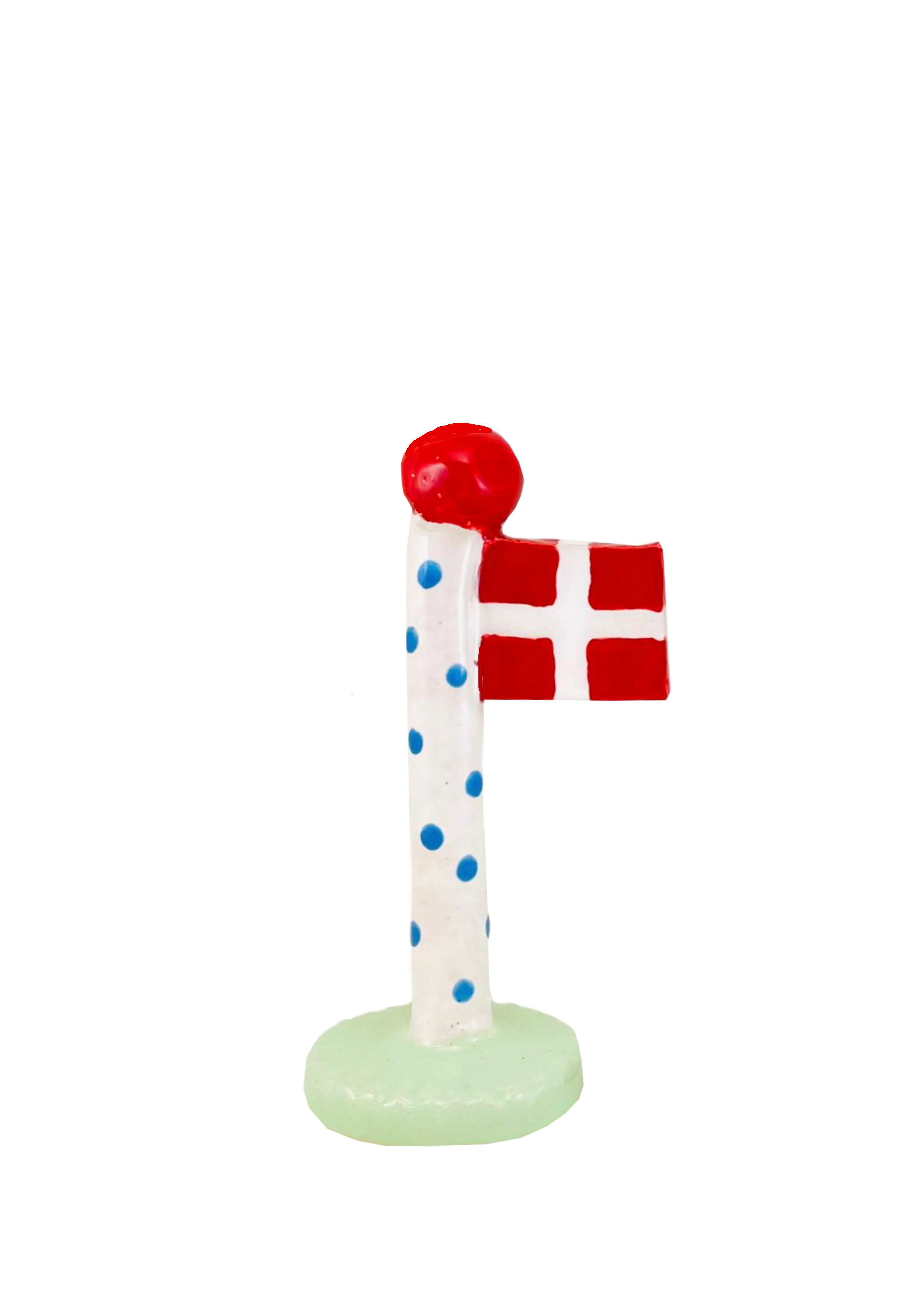 TheClayPlay  Polkadotflag med lysegrøn fod m. rød knop - H10-14 cm.