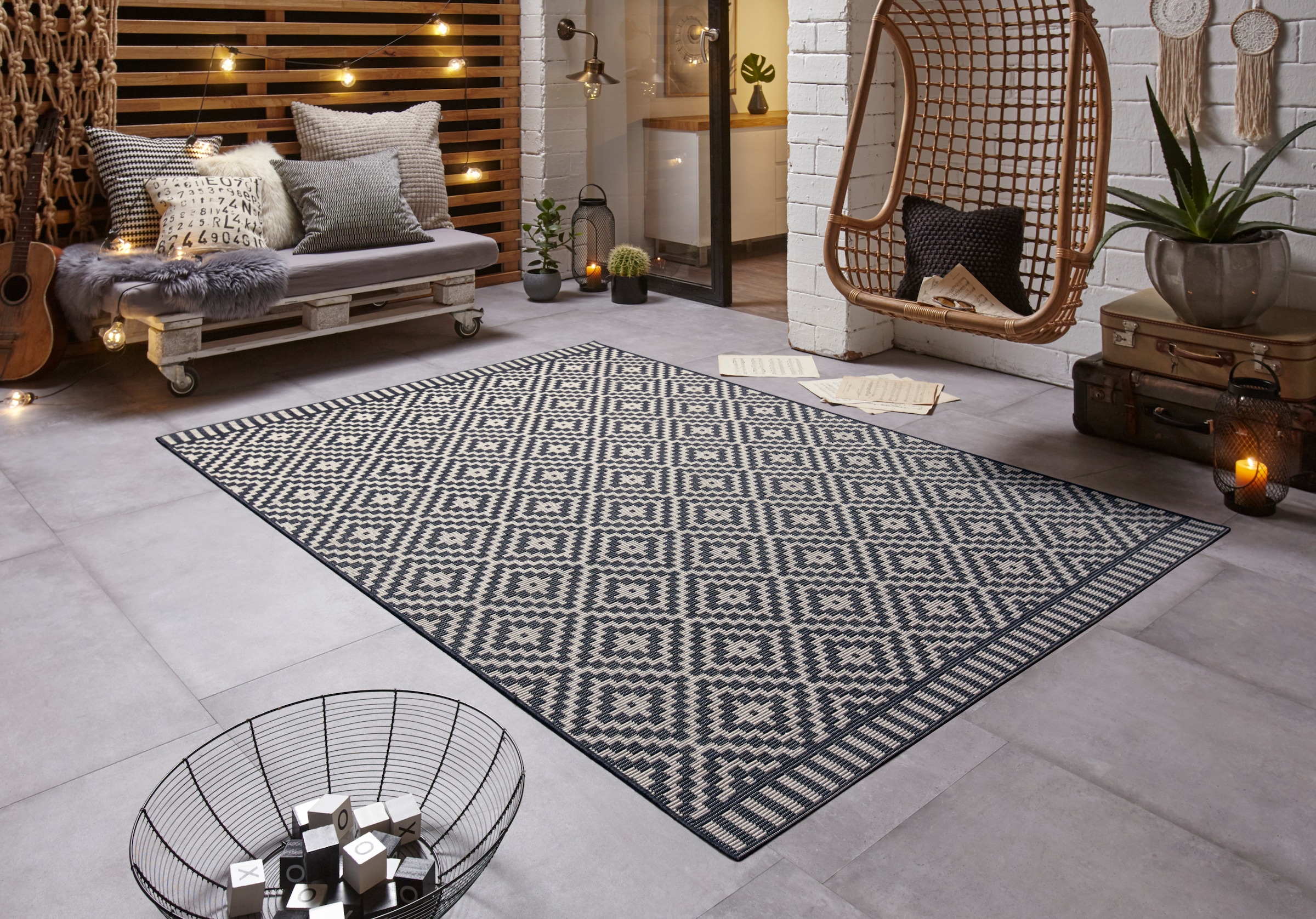freundin Home Collection Teppich »Breeze« rechteckig 8 mm Höhe In-& Outdoor, Wetterfest, Balkon, Garten, Wohnzimmer, Rauten