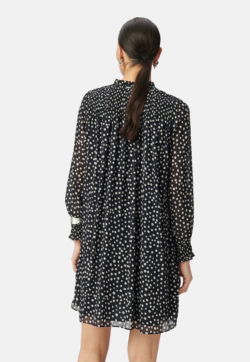 IKKS<br>Vestido curto de bolinhas, mangas compridas, decote em V