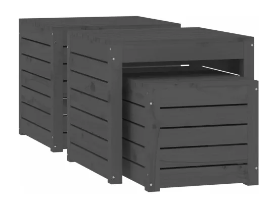 Ensemble de boîtes de jardin 3 pcs gris bois de pin massif