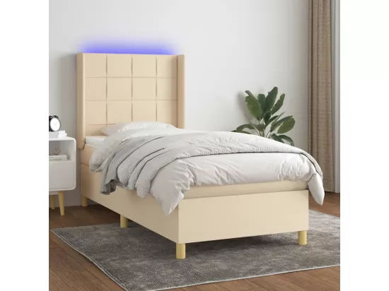 Sommier tapissier avec matelas et LED Crème 80x200cm Tissu