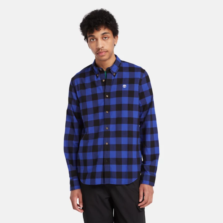 Camisa xadrez de manga comprida Mascoma River para homem, na cor azul.