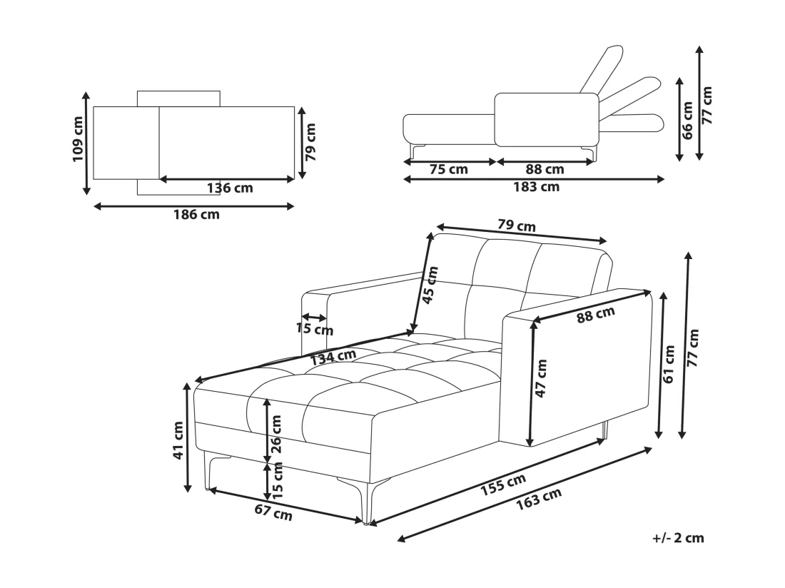 Chaise longue en velours rouge ALNES