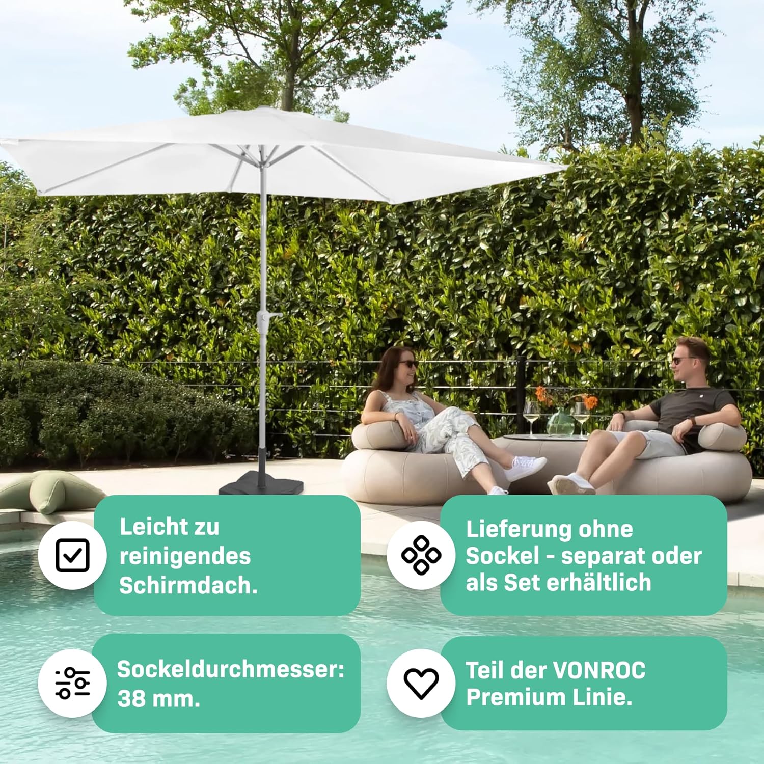 VONROC Sonnenschirm rechteckig 200x300 - Rechteckiger Sonnenschirm für Terasse, Garten, Balkon, Gastro - Knickbar, Kurbel, Wetterfest - Rapallo