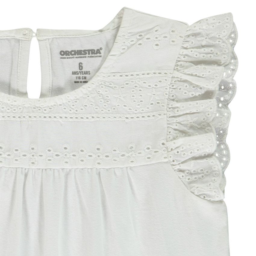 T-shirt manches courtes avec broderie anglaise pour fille - Blanc