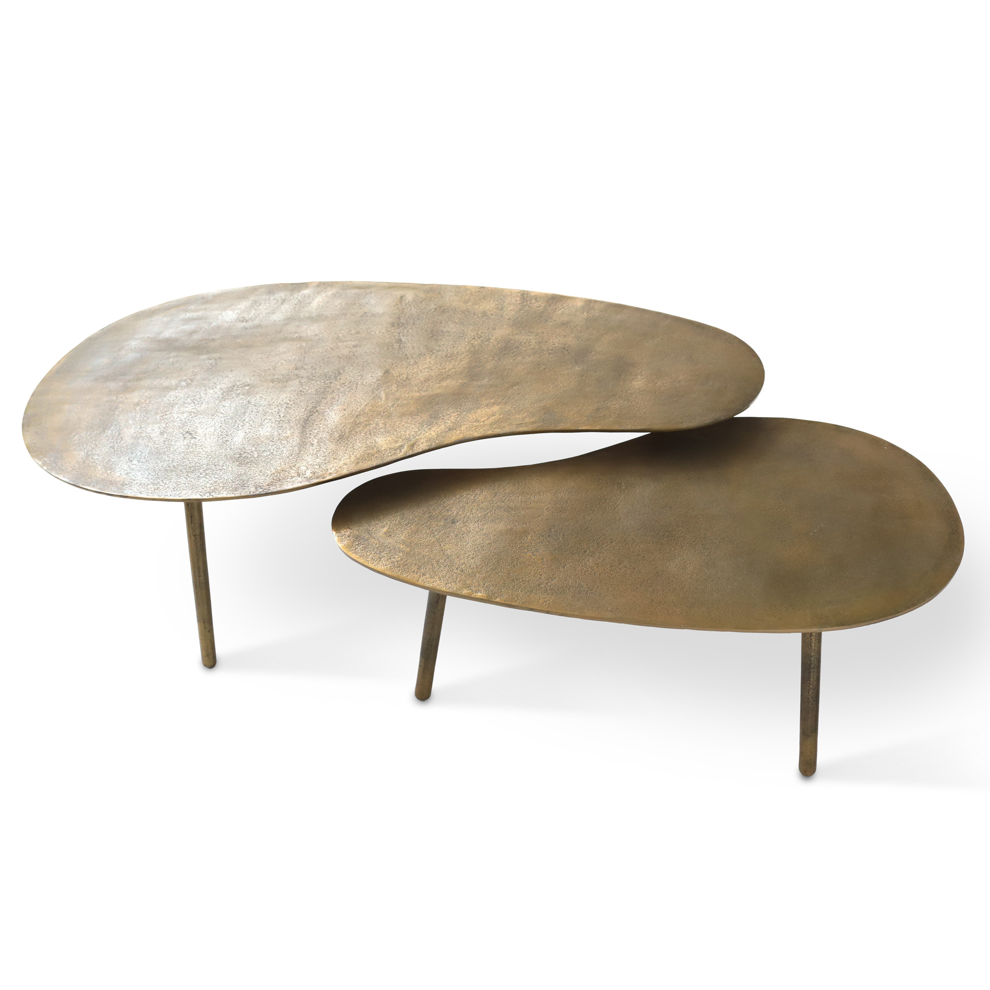 Nierentisch aus Gusseisen L, messing antik, B 120 cm, L 71 cm H 36 cm von fischer's lagerhaus