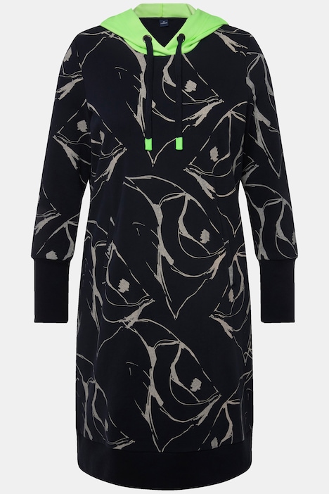 Sweatkleid, Kapuze, Langarm, allover Print