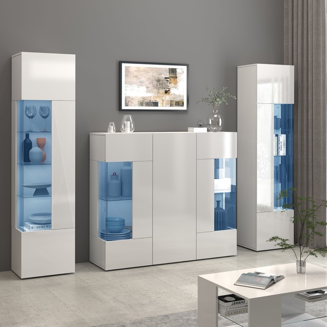 INOSIGN Highboard »Egypt, Highboard, Hochschrank, Hochkommode, Vitrine« mit 3 Türen davon 2 mit Glaseinsatz,kompl. Hochglanz lack.,Breite 135