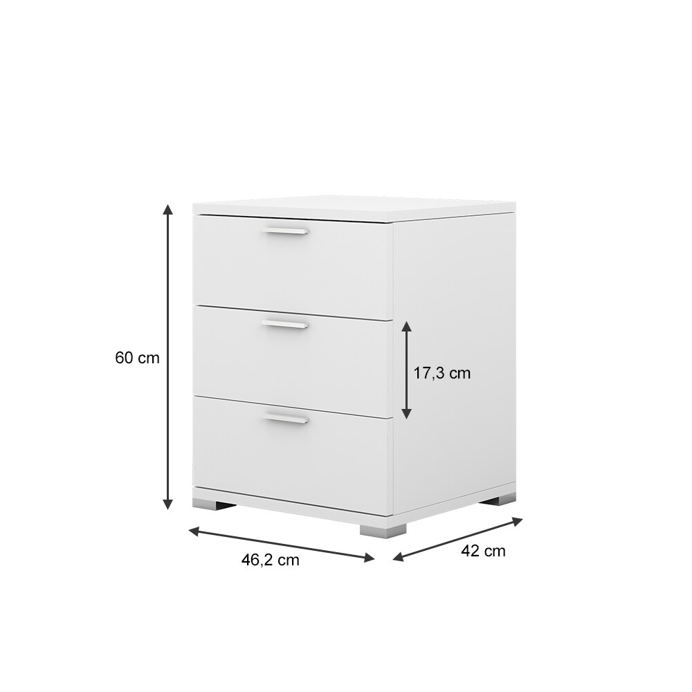 Vicco Nachtschrank Marseille 46,2 x 60 cm, Nachttisch mit 3 Schubfächer