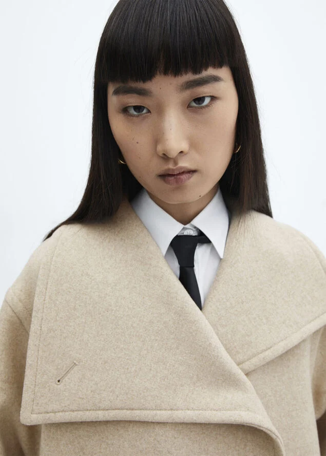 MANGO Midi maxi lapel coat Lt pastel grey