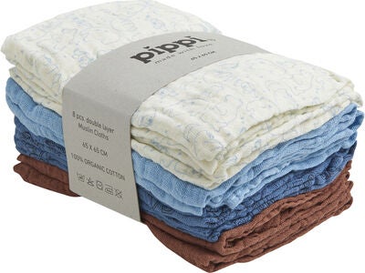 Pippi Musselinteppe 8-pack, Air Blue