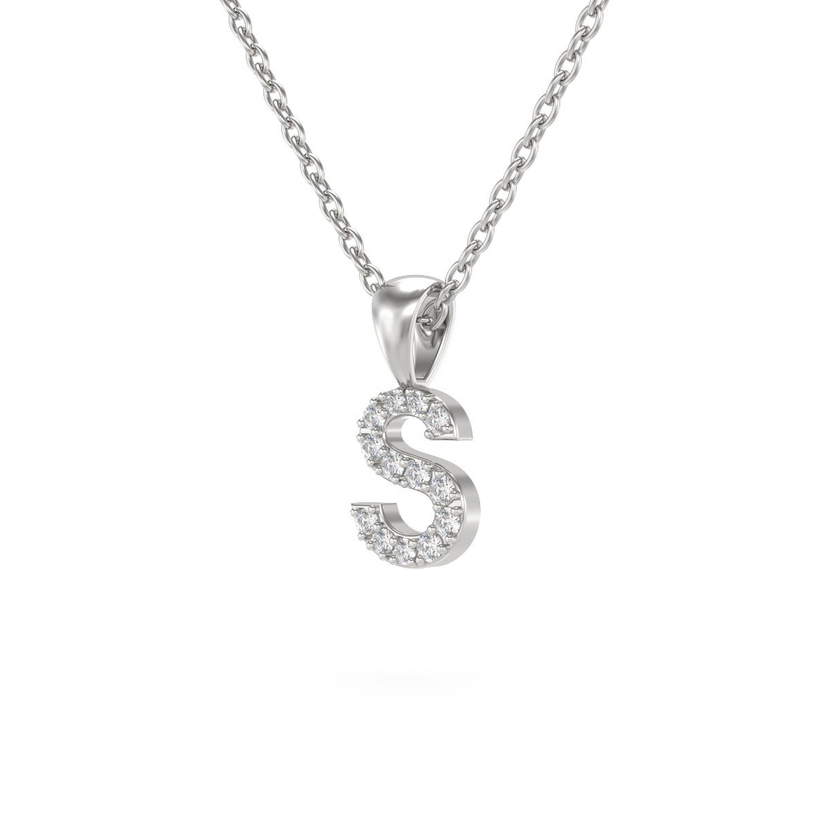 Collier Pendentif ADEN Lettre S Diamant Chaine Argent 925 incluse 0.72grs
