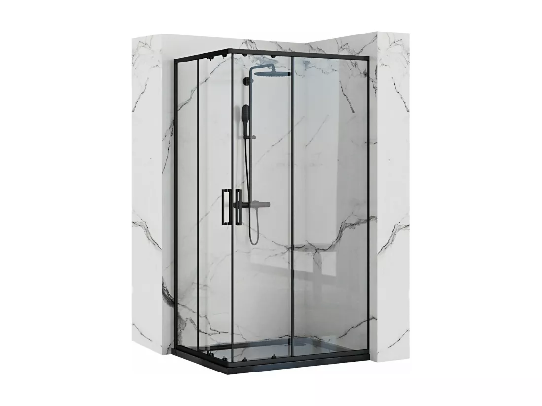 Cabine De Douche Rea Punto 80X100 Black + Receveur De Douche Savoy White