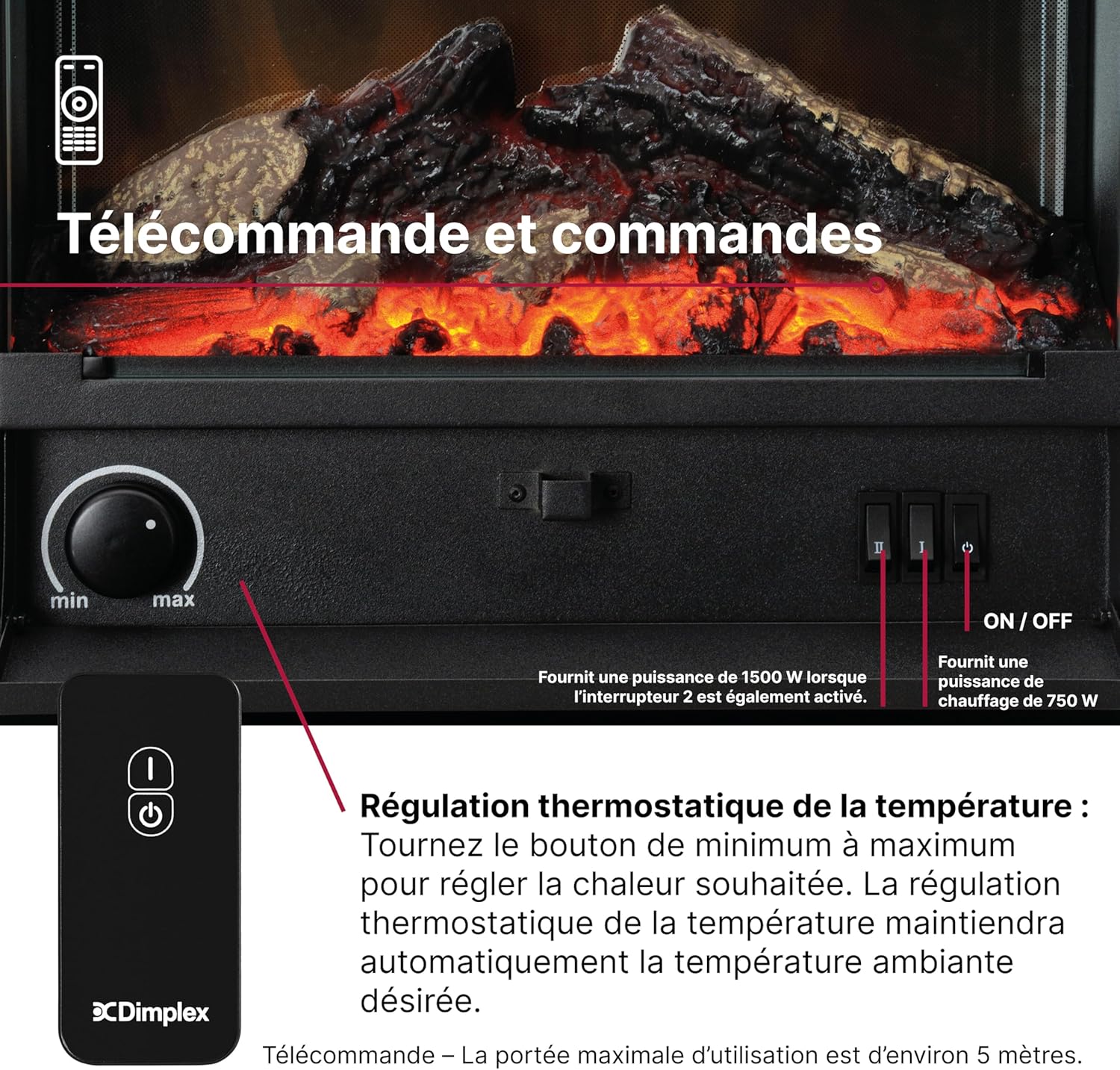 Dimplex Gisella Weiß, freistehender Elektrokamin mit Optiflame Effekt, Holzscheit-Glutbett, LED-Flammeneffekt, Einstellbarer Heizung, Thermostat und Fernbedienung. Glasablage