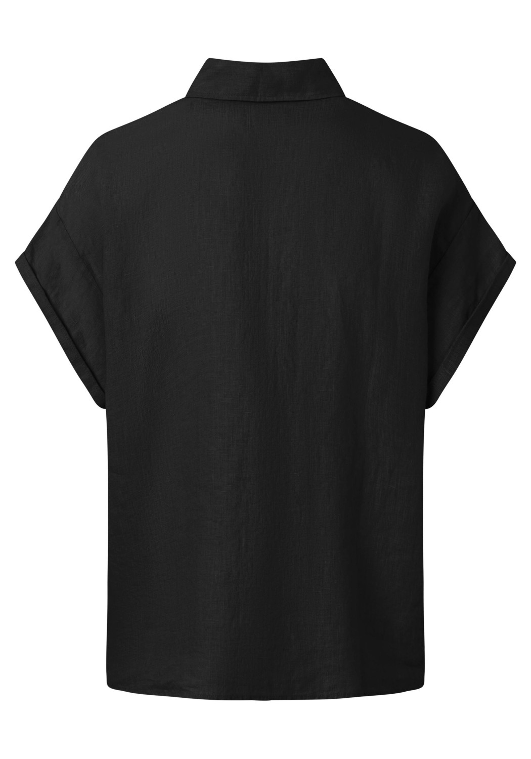 Knowledge Cotton Apparel Hemdbluse Aster Fold Up SS Linen Shirt Black Jet