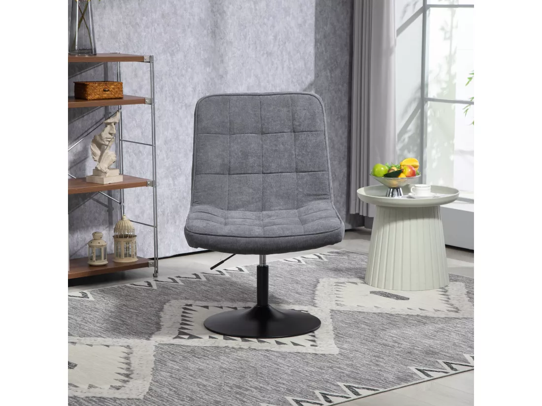 Fauteuil lounge HENRY chaise rembourrée avec base pivotante et couverture en velours côtelé gris