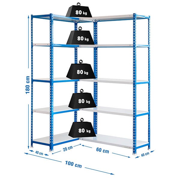 PROREGAL hoekplank Metal Shark HxBxD 180 x 100 x 40 cm vakbelasting 80 kg blauw