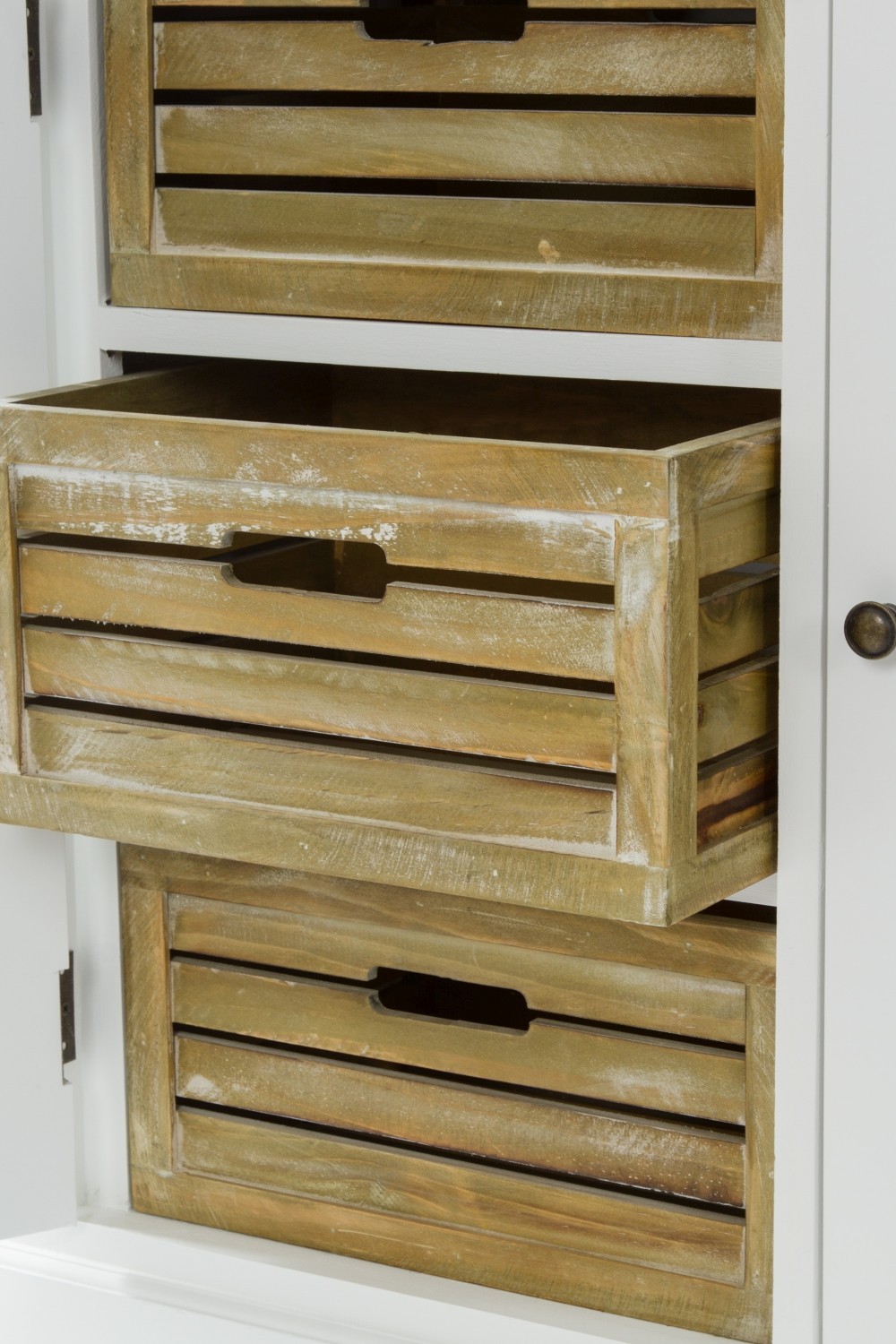 Vitrine PROVENCE - antik weiß - mit Körben - 200 cm