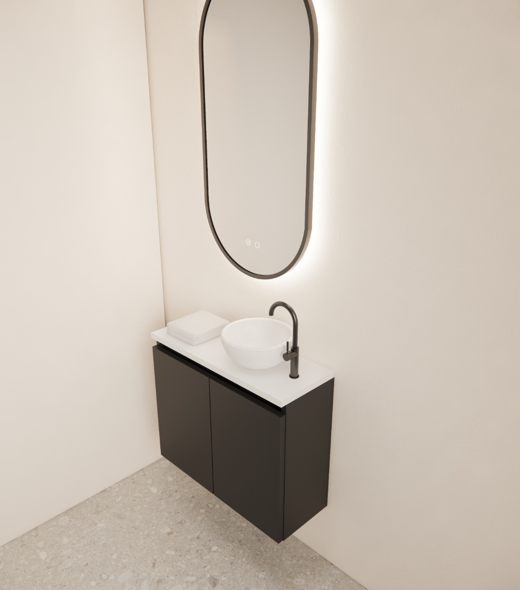 Gliss Design Echo toiletmeubel 60cm zwart mat met toppaneel wit mat