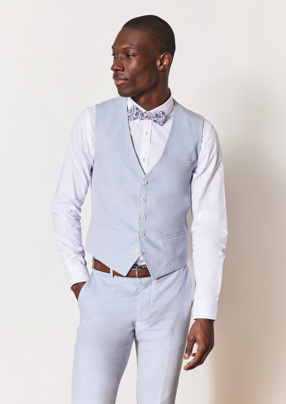 Gilet casual en coton et lin mélangés unis bleu ciel