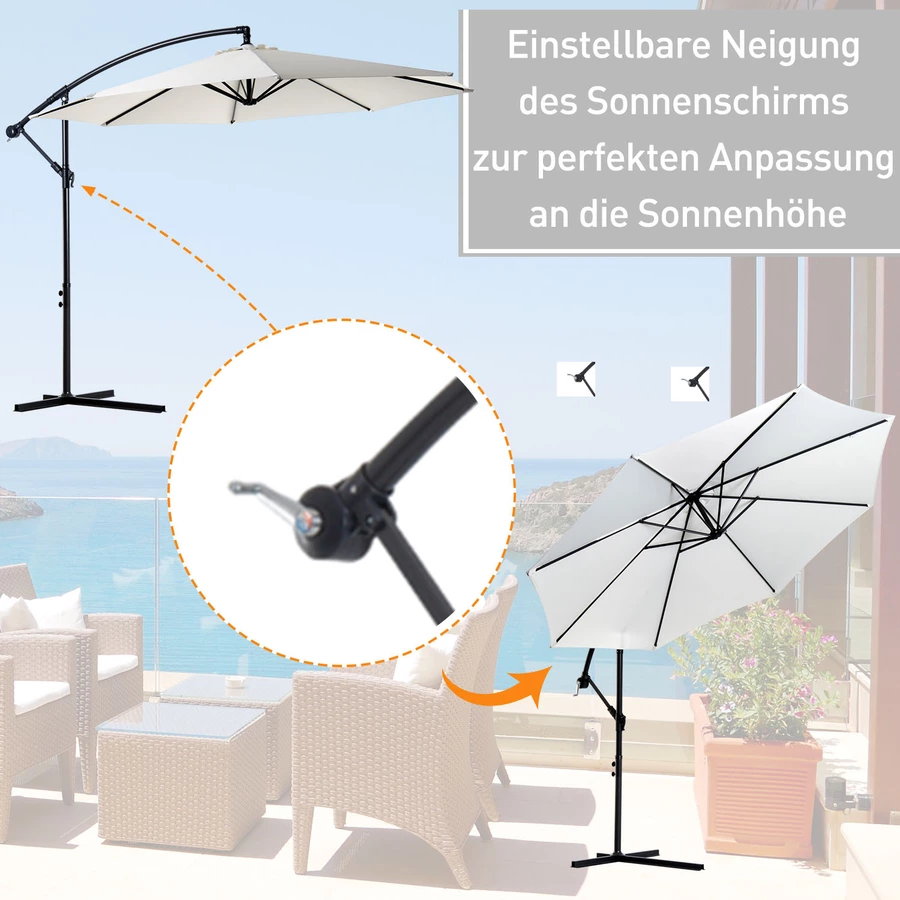 Outsunny Ampelschirm mit Handkurbel creme