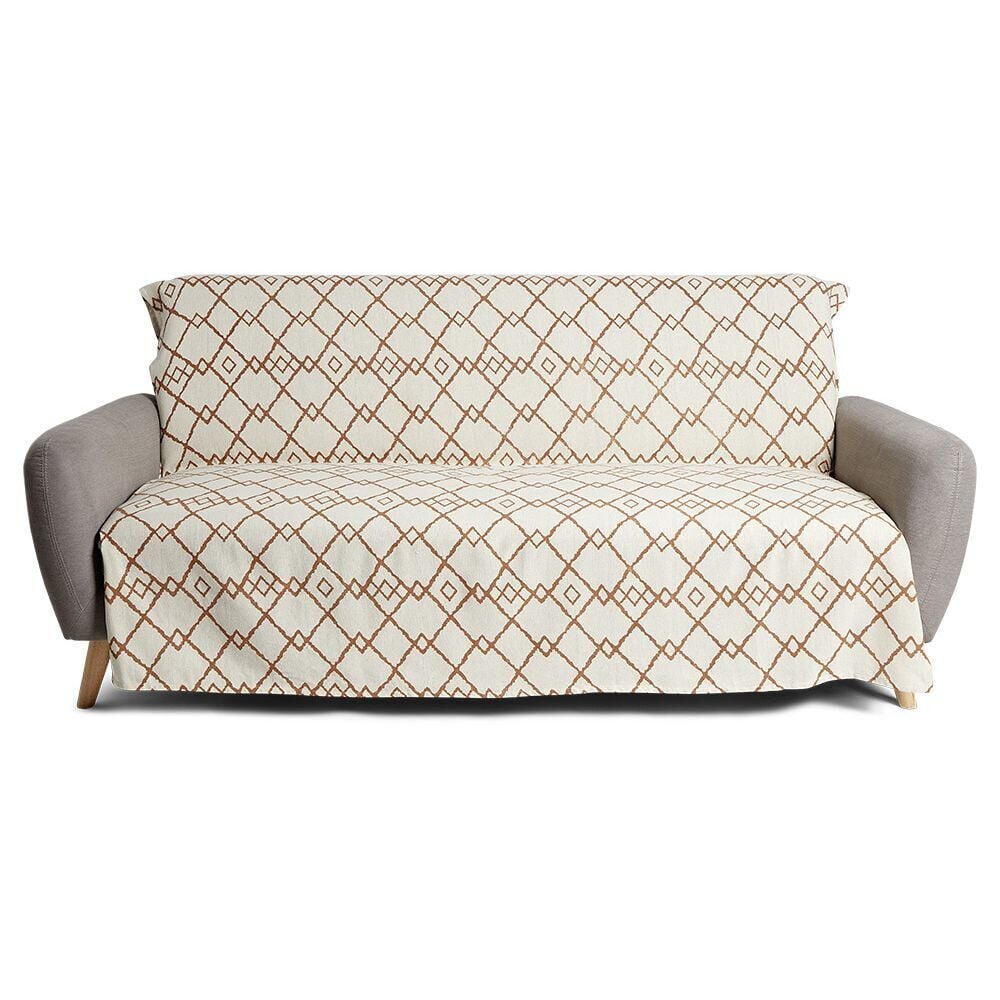 Jeté de canapé 170x250cm 100% coton motif berbère blanc et bleu