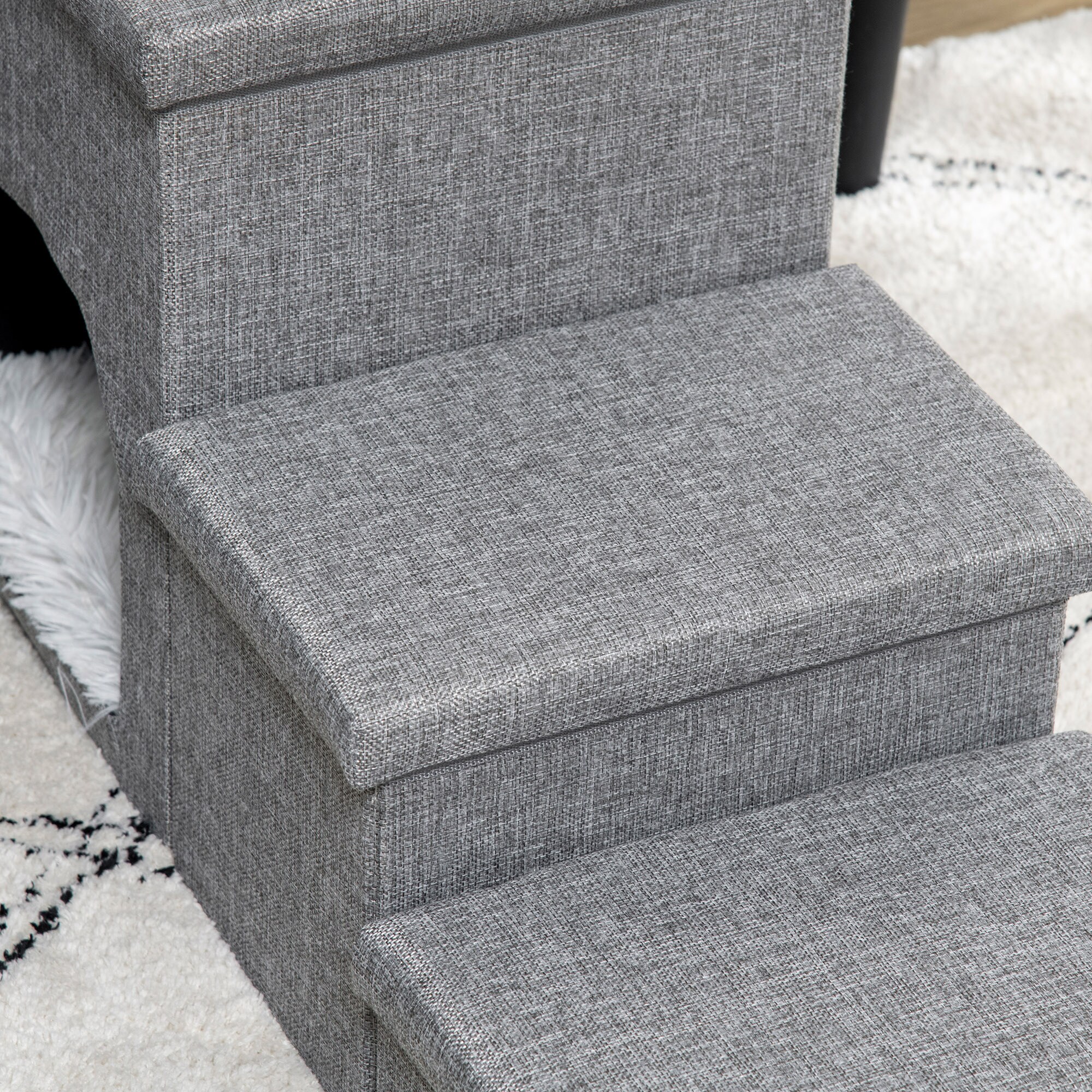 PawHut Hundetreppe mit einem Plüschkissen grau 73,5L x 33B x 40,5H cm