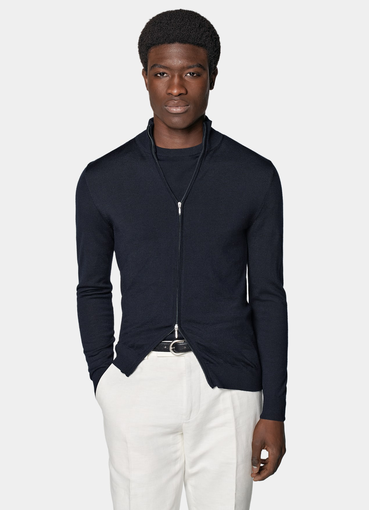 Cardigan zippé Merino bleu marine