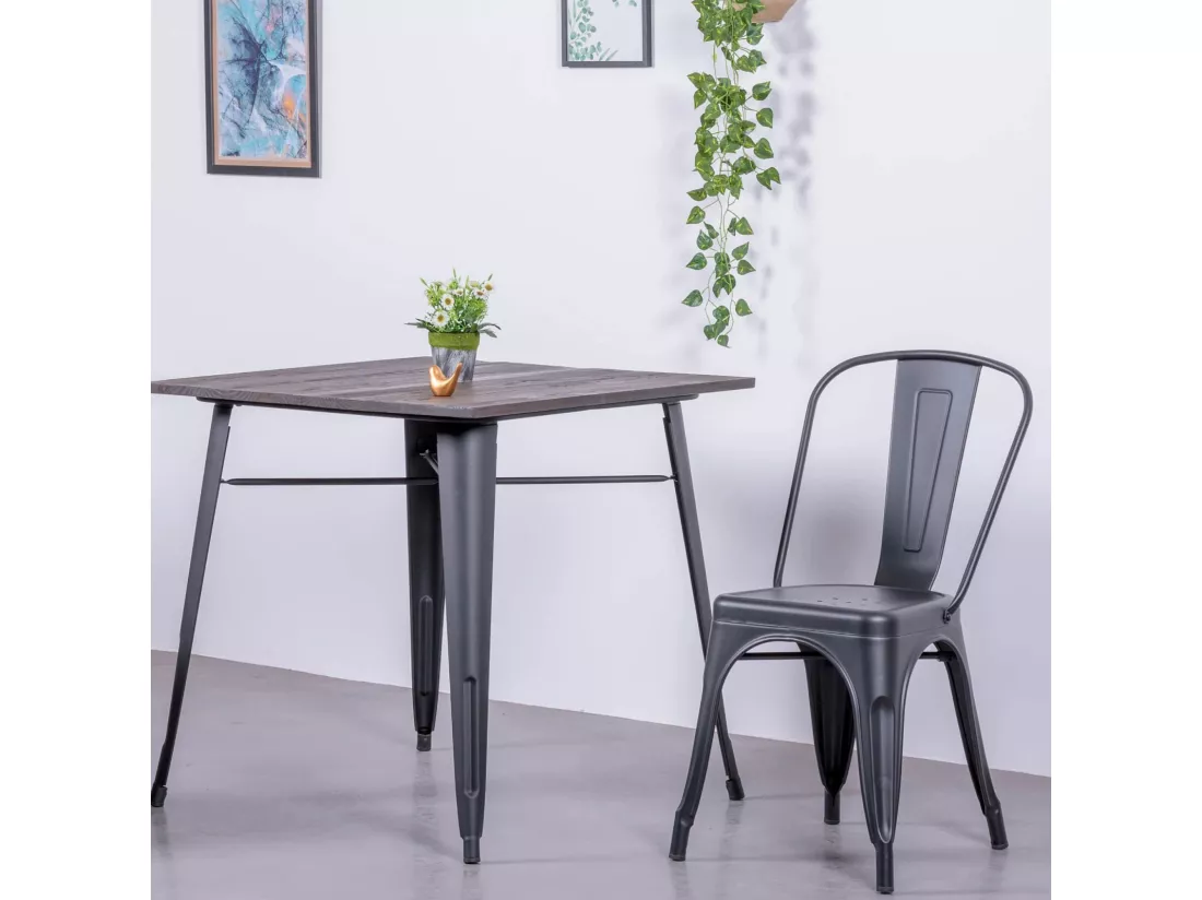 Table industrielle en acier noir et bois foncé - Bistro - Noir