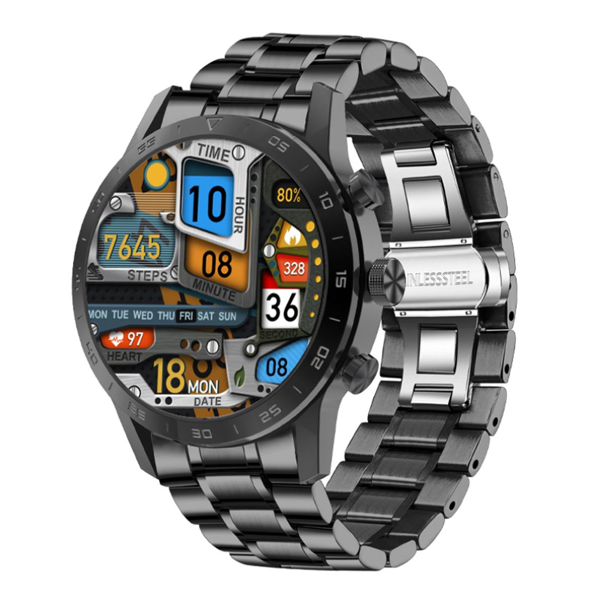 TPFNet Smart Watch / Fitness Tracker IP68 - Edelstahl Armband - Android & IOS - Schwarz