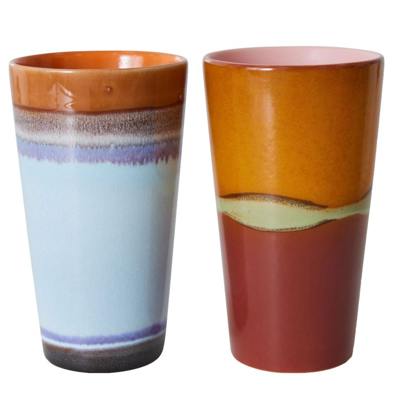 HKliving 70's Ceramic Latte mok kopjes set van 2 clash