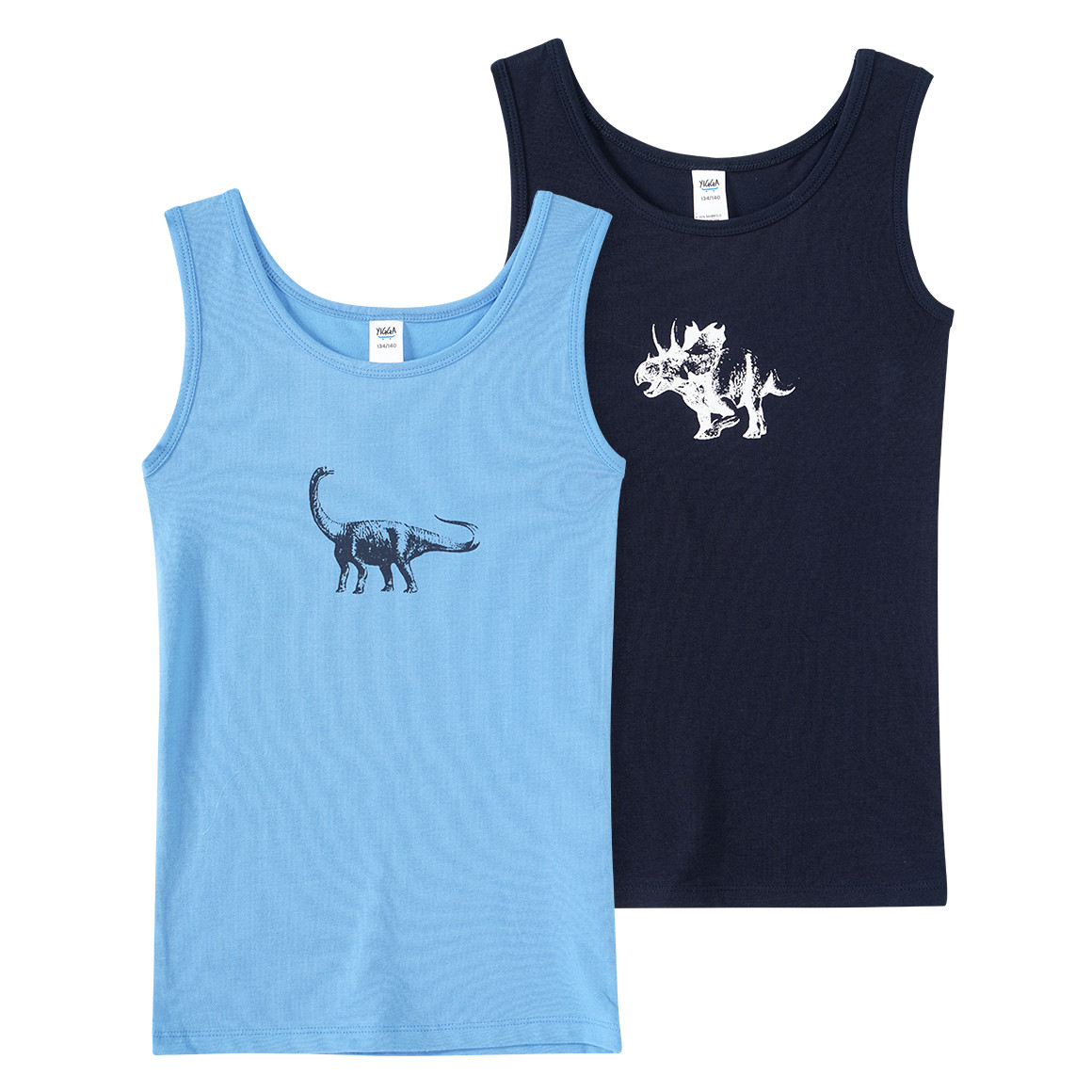 Yigga 2 Jungen Unterhemden mit Dino-Motiv dunkelblau / blau
