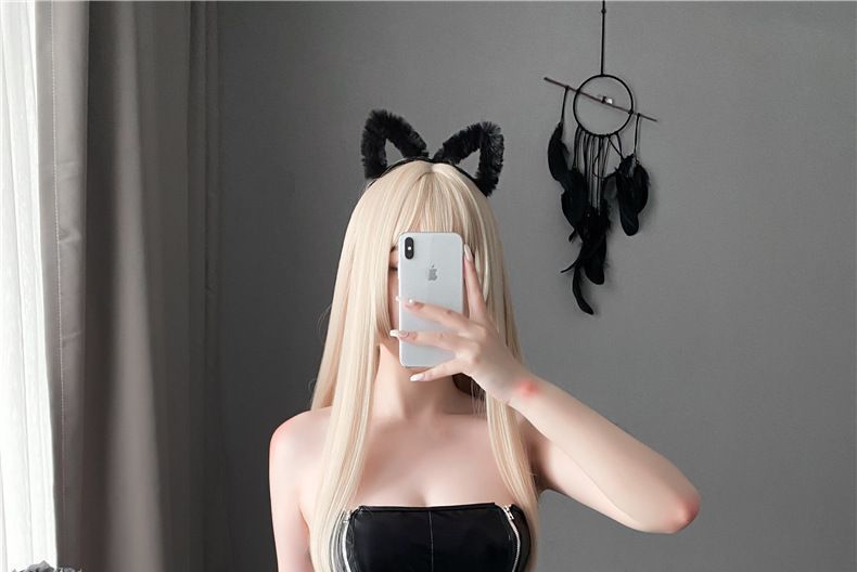 Hotty - Strapless imitatieleren bodysuit / overknee sokken / set