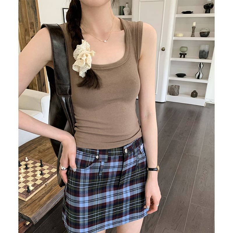 Bolgivy - Tanktop met ronde hals en effen patroon